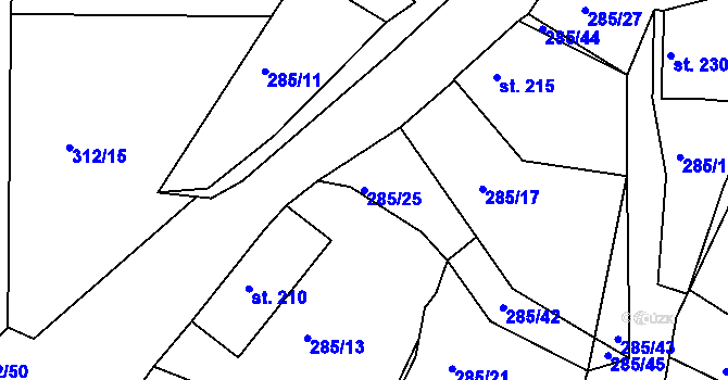 Parcela st. 285/25 v KÚ Rosovice, Katastrální mapa