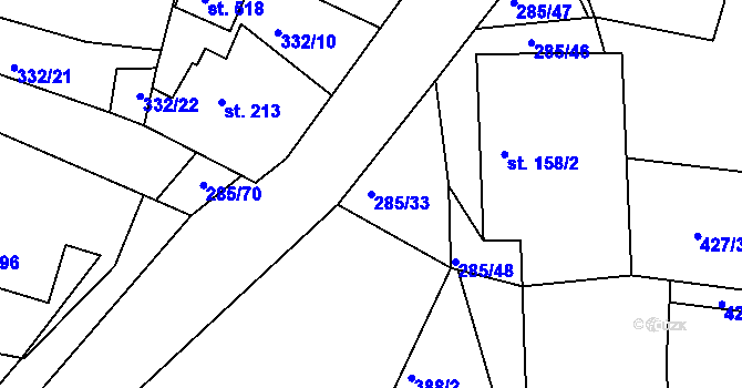 Parcela st. 285/33 v KÚ Rosovice, Katastrální mapa