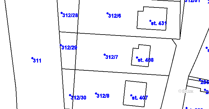 Parcela st. 312/7 v KÚ Rosovice, Katastrální mapa