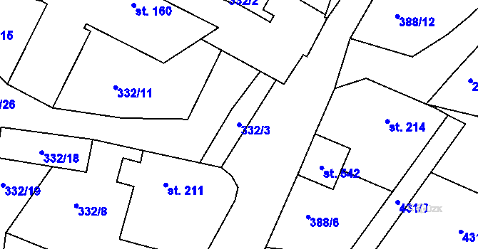 Parcela st. 332/3 v KÚ Rosovice, Katastrální mapa