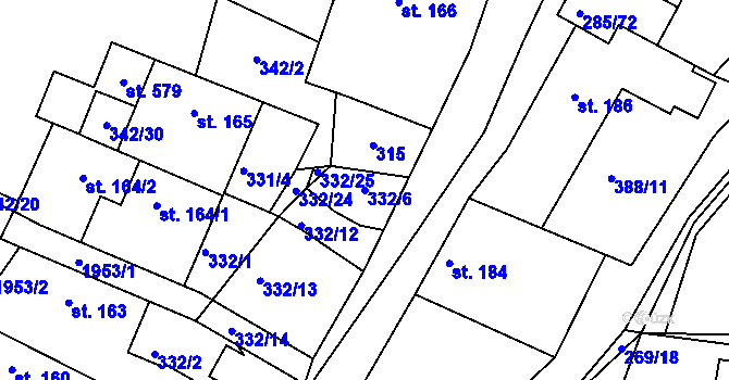 Parcela st. 332/6 v KÚ Rosovice, Katastrální mapa
