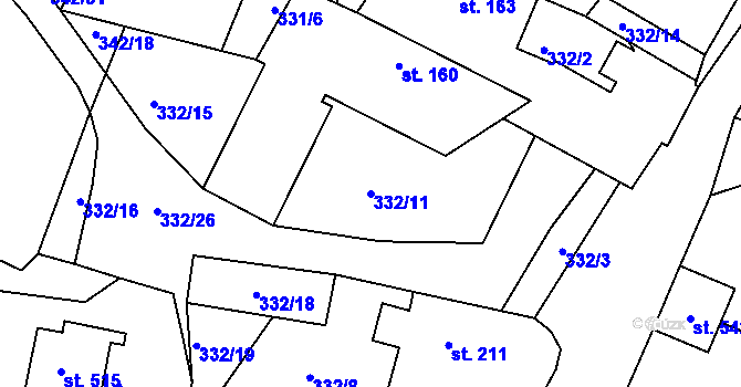 Parcela st. 332/11 v KÚ Rosovice, Katastrální mapa
