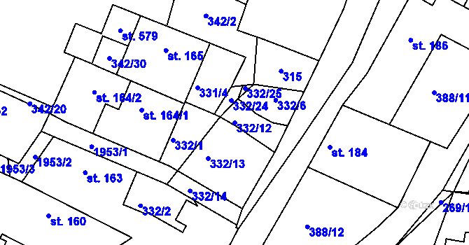 Parcela st. 332/12 v KÚ Rosovice, Katastrální mapa