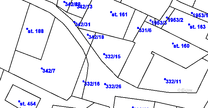 Parcela st. 332/15 v KÚ Rosovice, Katastrální mapa