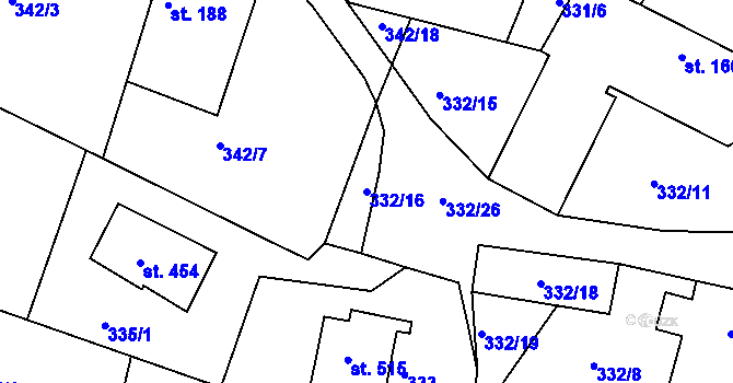 Parcela st. 332/16 v KÚ Rosovice, Katastrální mapa