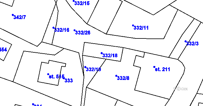 Parcela st. 332/18 v KÚ Rosovice, Katastrální mapa