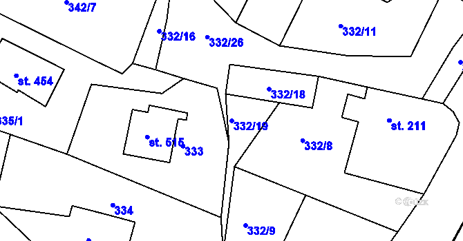 Parcela st. 332/19 v KÚ Rosovice, Katastrální mapa