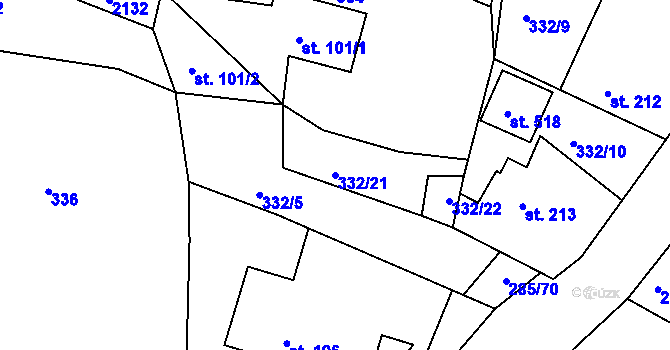 Parcela st. 332/21 v KÚ Rosovice, Katastrální mapa