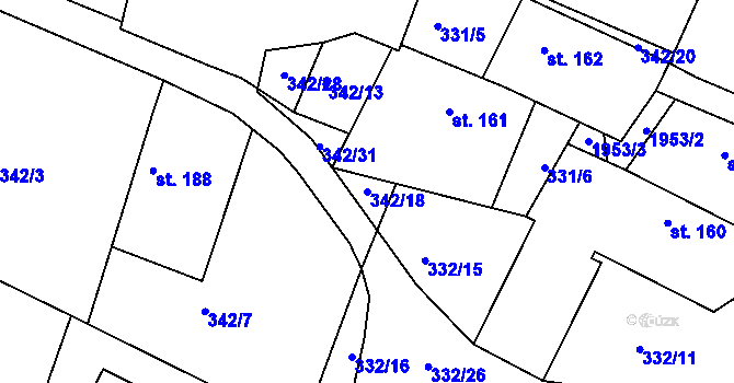 Parcela st. 342/18 v KÚ Rosovice, Katastrální mapa