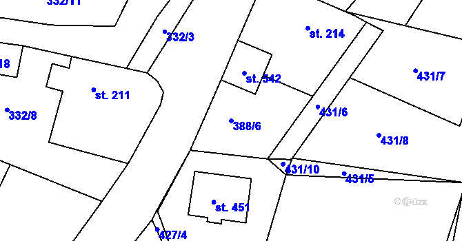 Parcela st. 388/6 v KÚ Rosovice, Katastrální mapa