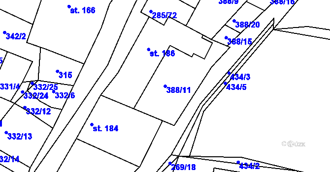 Parcela st. 388/11 v KÚ Rosovice, Katastrální mapa