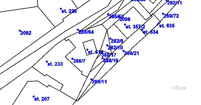Parcela st. 388/17 v KÚ Rosovice, Katastrální mapa