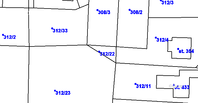 Parcela st. 312/22 v KÚ Rosovice, Katastrální mapa