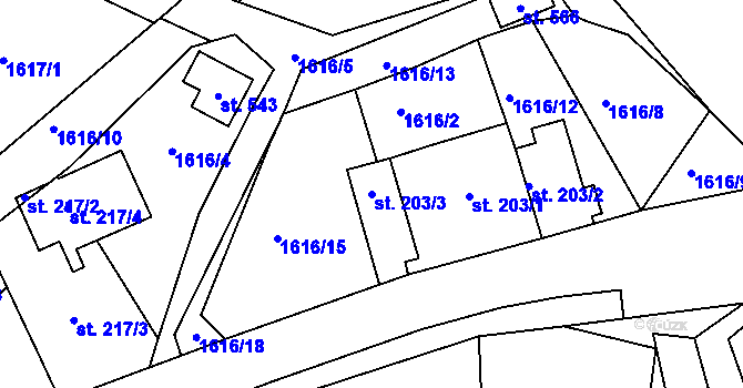 Parcela st. 203/3 v KÚ Rosovice, Katastrální mapa