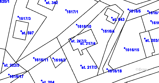 Parcela st. 217/4 v KÚ Rosovice, Katastrální mapa