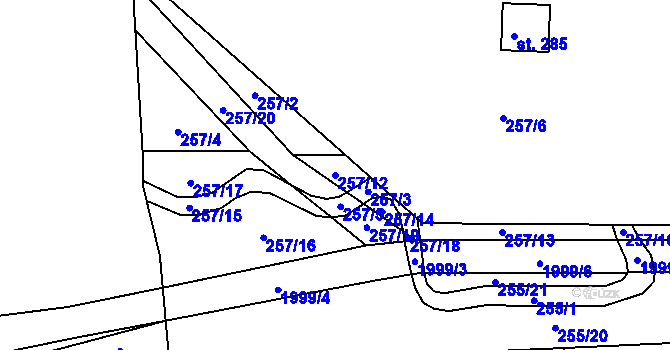 Parcela st. 257/12 v KÚ Rosovice, Katastrální mapa