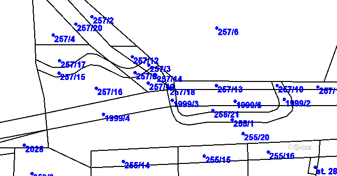 Parcela st. 257/18 v KÚ Rosovice, Katastrální mapa