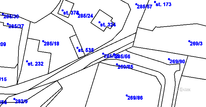 Parcela st. 285/55 v KÚ Rosovice, Katastrální mapa