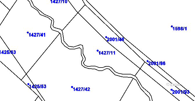 Parcela st. 1427/11 v KÚ Rosovice, Katastrální mapa
