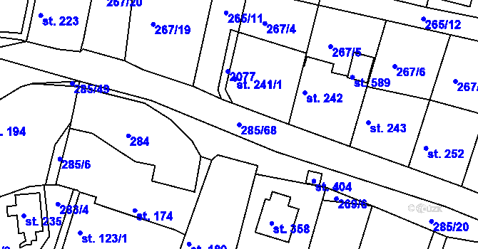 Parcela st. 285/68 v KÚ Rosovice, Katastrální mapa