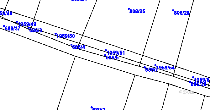 Parcela st. 686/5 v KÚ Rosovice, Katastrální mapa