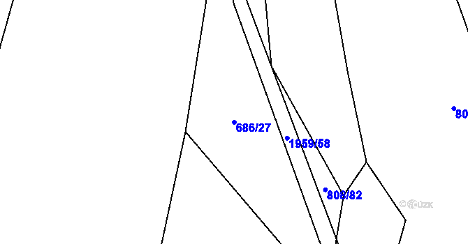 Parcela st. 686/27 v KÚ Rosovice, Katastrální mapa