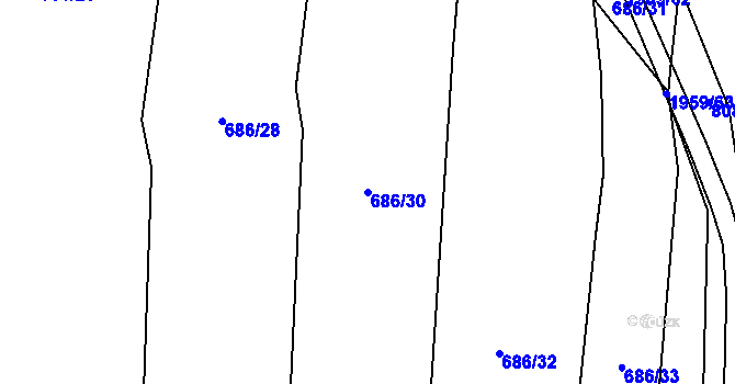 Parcela st. 686/30 v KÚ Rosovice, Katastrální mapa