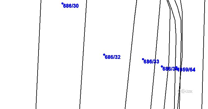 Parcela st. 686/32 v KÚ Rosovice, Katastrální mapa