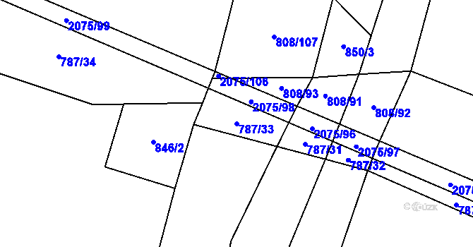 Parcela st. 787/33 v KÚ Rosovice, Katastrální mapa