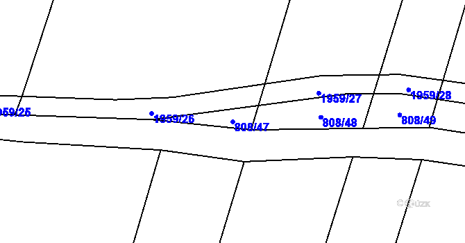 Parcela st. 808/47 v KÚ Rosovice, Katastrální mapa