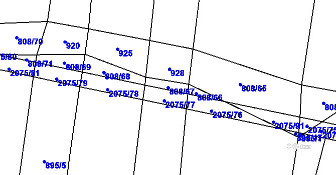 Parcela st. 808/67 v KÚ Rosovice, Katastrální mapa