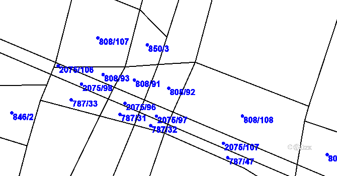 Parcela st. 808/92 v KÚ Rosovice, Katastrální mapa