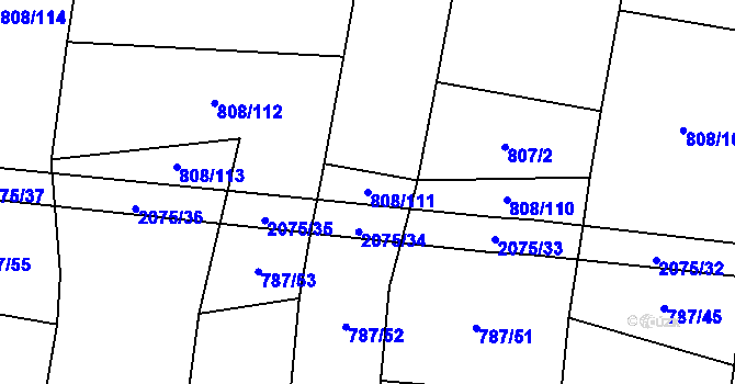 Parcela st. 808/111 v KÚ Rosovice, Katastrální mapa