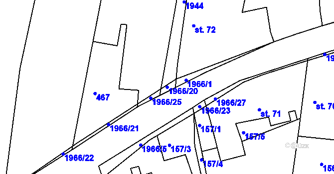 Parcela st. 1966/20 v KÚ Rosovice, Katastrální mapa
