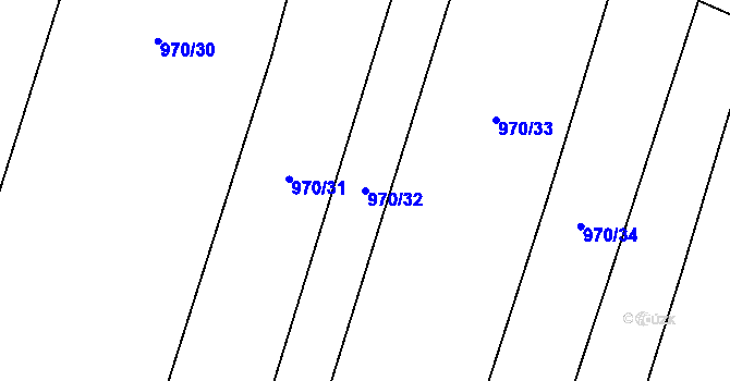 Parcela st. 970/32 v KÚ Rosovice, Katastrální mapa