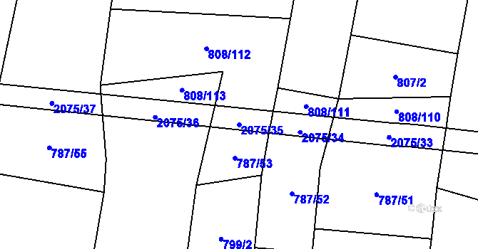 Parcela st. 2075/35 v KÚ Rosovice, Katastrální mapa