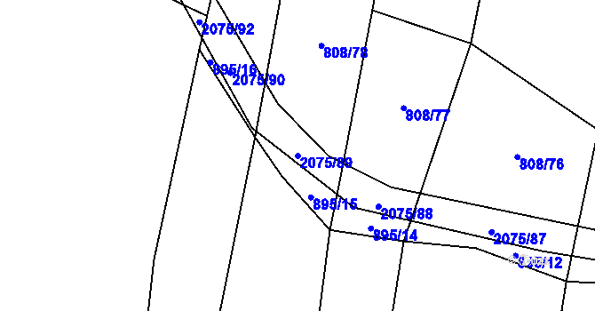 Parcela st. 2075/89 v KÚ Rosovice, Katastrální mapa