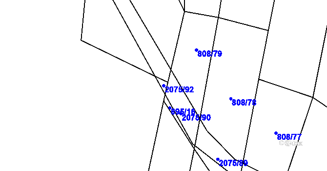 Parcela st. 2075/92 v KÚ Rosovice, Katastrální mapa