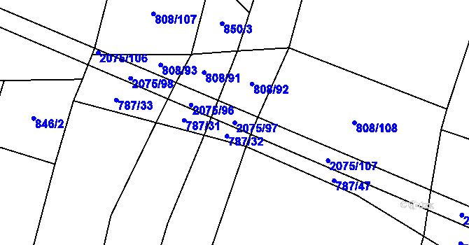 Parcela st. 2075/97 v KÚ Rosovice, Katastrální mapa