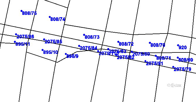 Parcela st. 2075/110 v KÚ Rosovice, Katastrální mapa