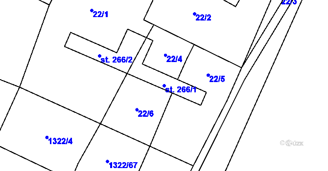 Parcela st. 266/1 v KÚ Rosovice, Katastrální mapa