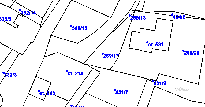 Parcela st. 269/17 v KÚ Rosovice, Katastrální mapa