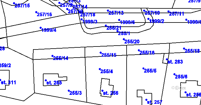 Parcela st. 255/15 v KÚ Rosovice, Katastrální mapa