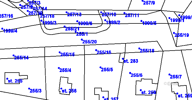 Parcela st. 255/16 v KÚ Rosovice, Katastrální mapa