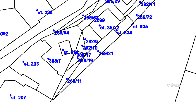 Parcela st. 269/21 v KÚ Rosovice, Katastrální mapa