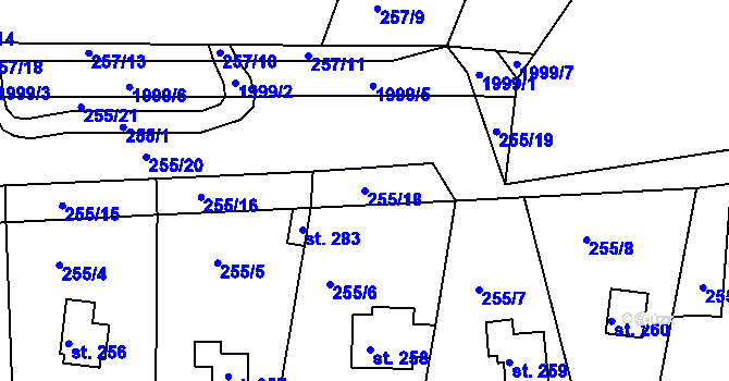 Parcela st. 255/18 v KÚ Rosovice, Katastrální mapa