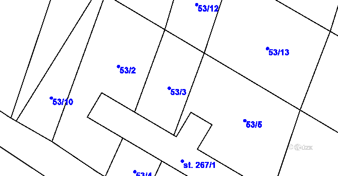 Parcela st. 53/3 v KÚ Rosovice, Katastrální mapa