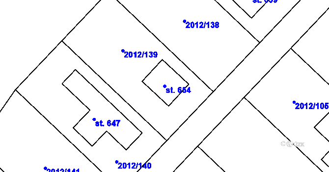 Parcela st. 654 v KÚ Rosovice, Katastrální mapa