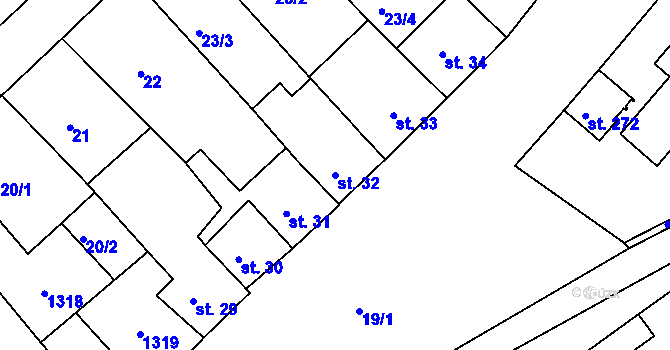 Parcela st. 32 v KÚ Rostěnice, Katastrální mapa