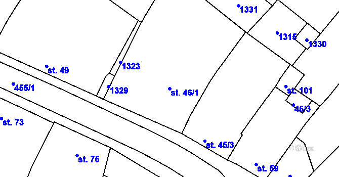 Parcela st. 46/1 v KÚ Rostěnice, Katastrální mapa